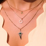 solid gold necklaces layered including the Limited Edition Malachite Eye Pendant 9k Gold
