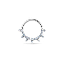 London Blue Topaz Sunburst Daith Earring 9k White Gold on white background