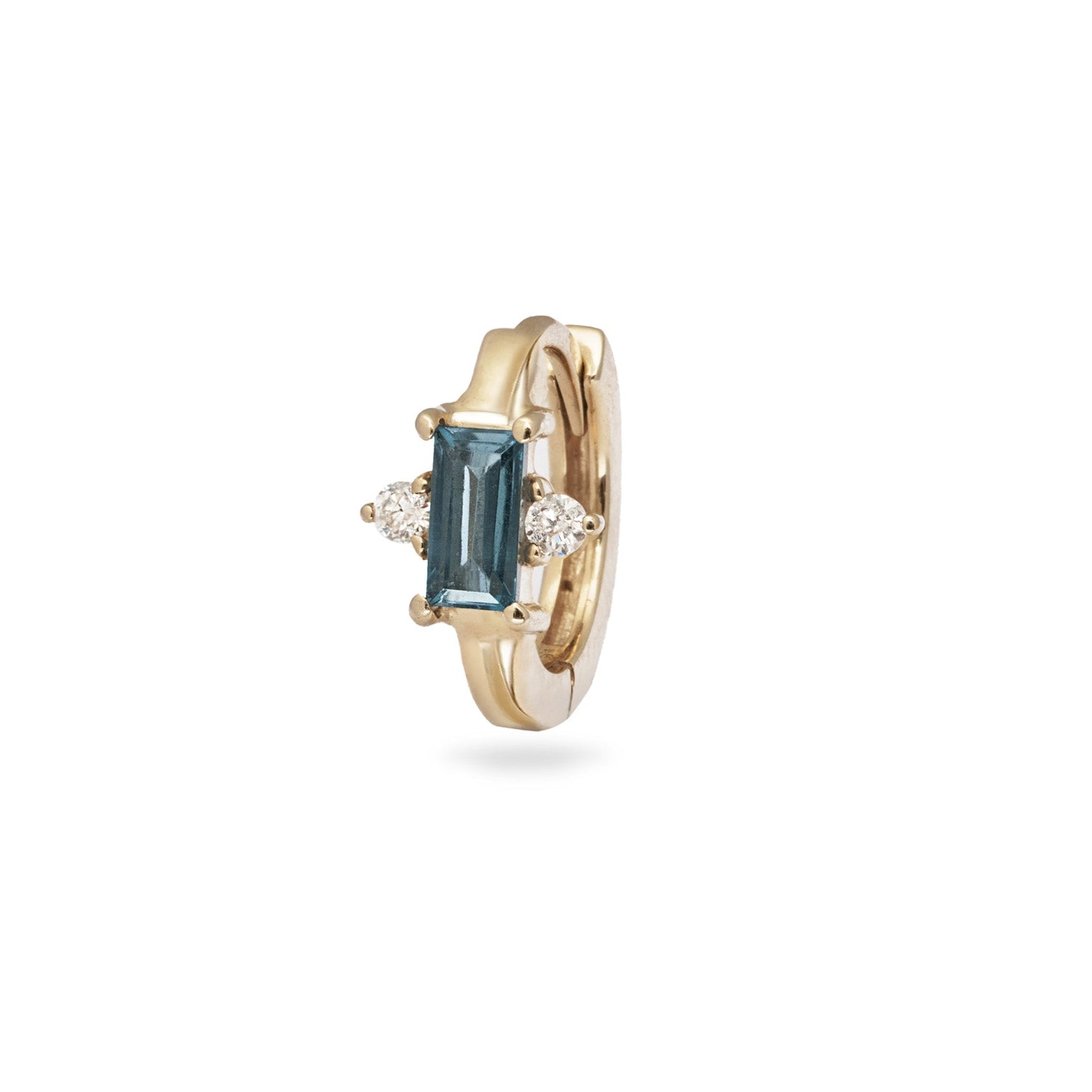 blue stone huggie in gold 