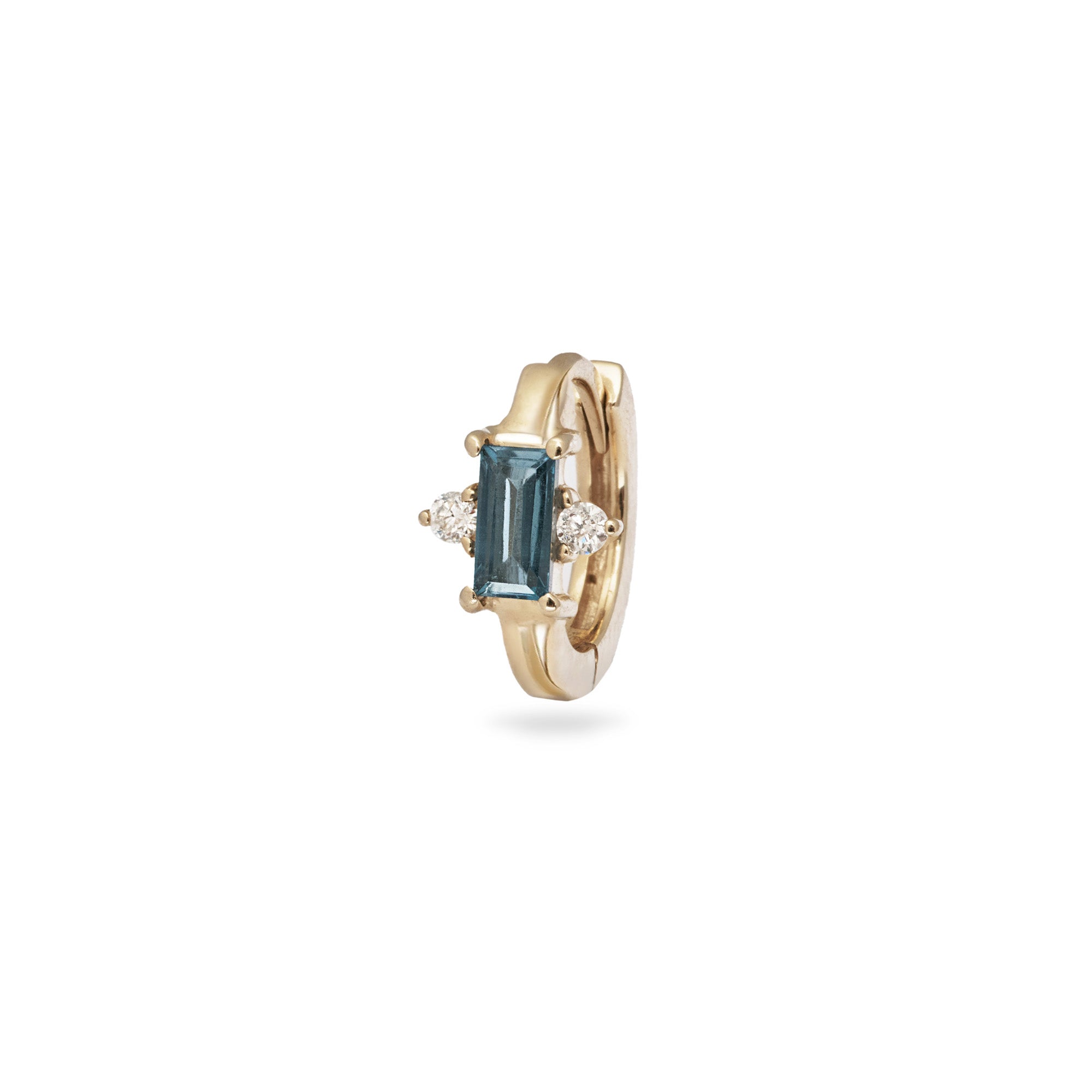blue stone huggie in gold 