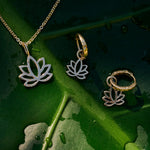 Lotus Flower Pendant 9k Gold and matching hoop earrings
