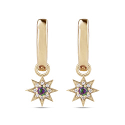 Mystic Topaz & Grey Diamond Star Hoop Earrings 9k Gold