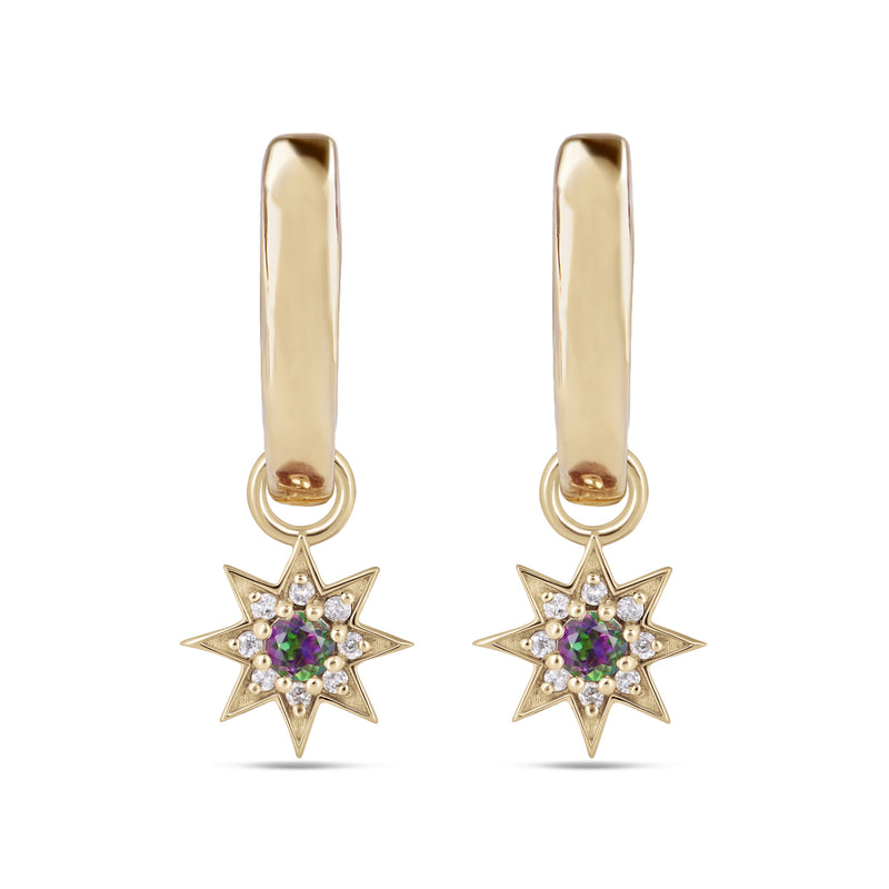 Mystic Topaz & Grey Diamond Star Hoop Earrings 9k Gold