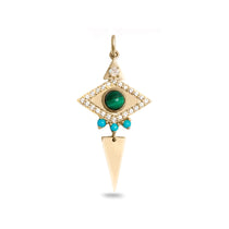 Evil Eye Malachite Pendant 9k Gold white background