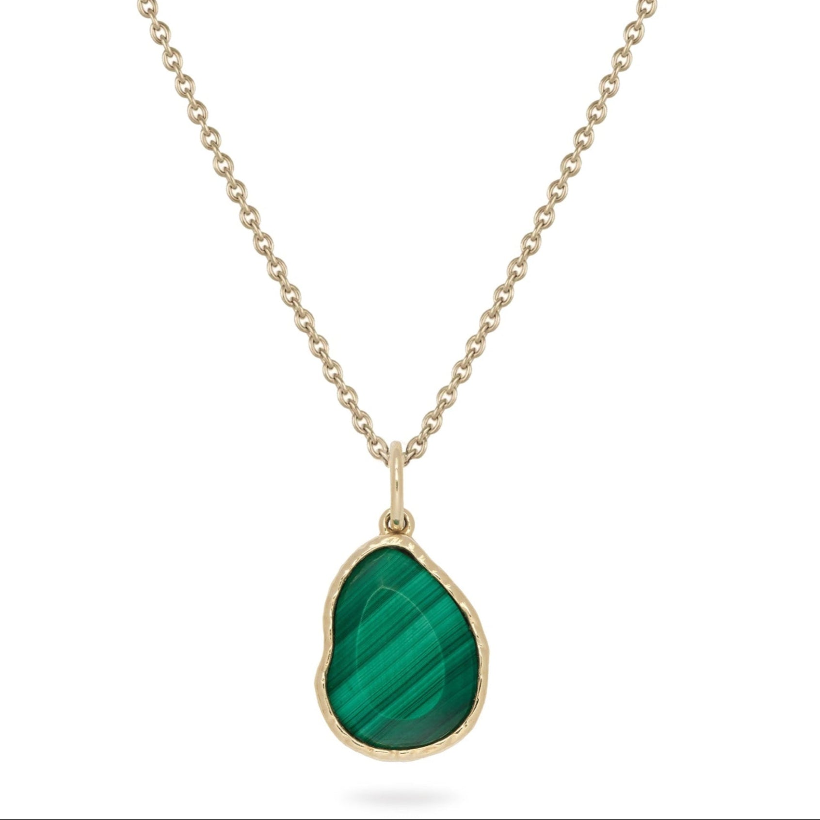 Malachite Pebble Pendant 9k Gold white background
