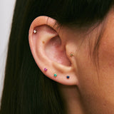 Mini Emerald Solitaire Flat Back Earring 14k Gold