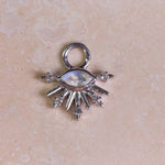 Moonstone & White Sapphire Sunburst Earring Charm Sterling Silver on hard surface