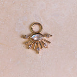 Moonstone & White Sapphire Sunburst Earring Charm 9k Gold on hard surface
