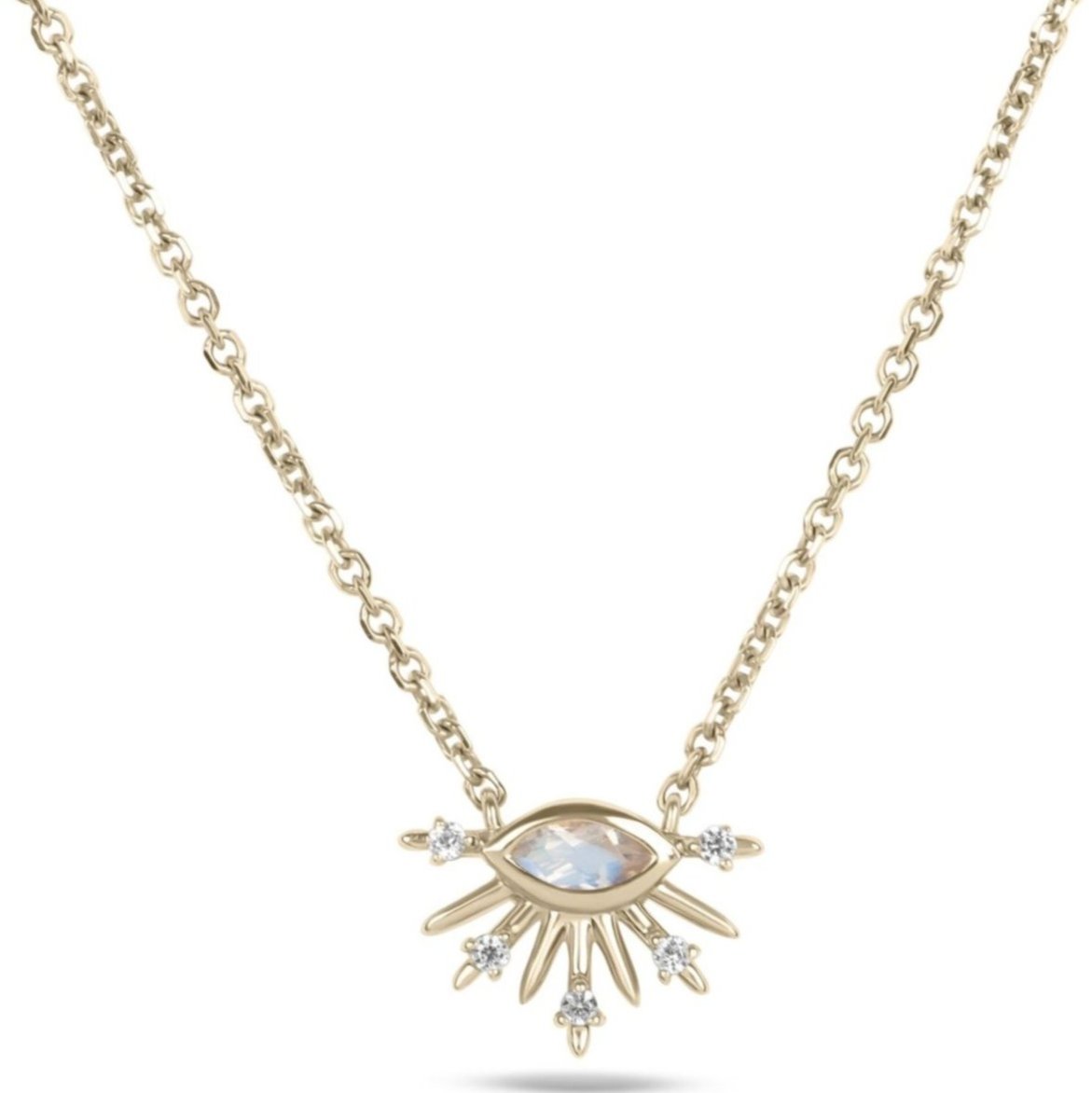 Moonstone & White Sapphire Sunburst Necklace 9k Gold
