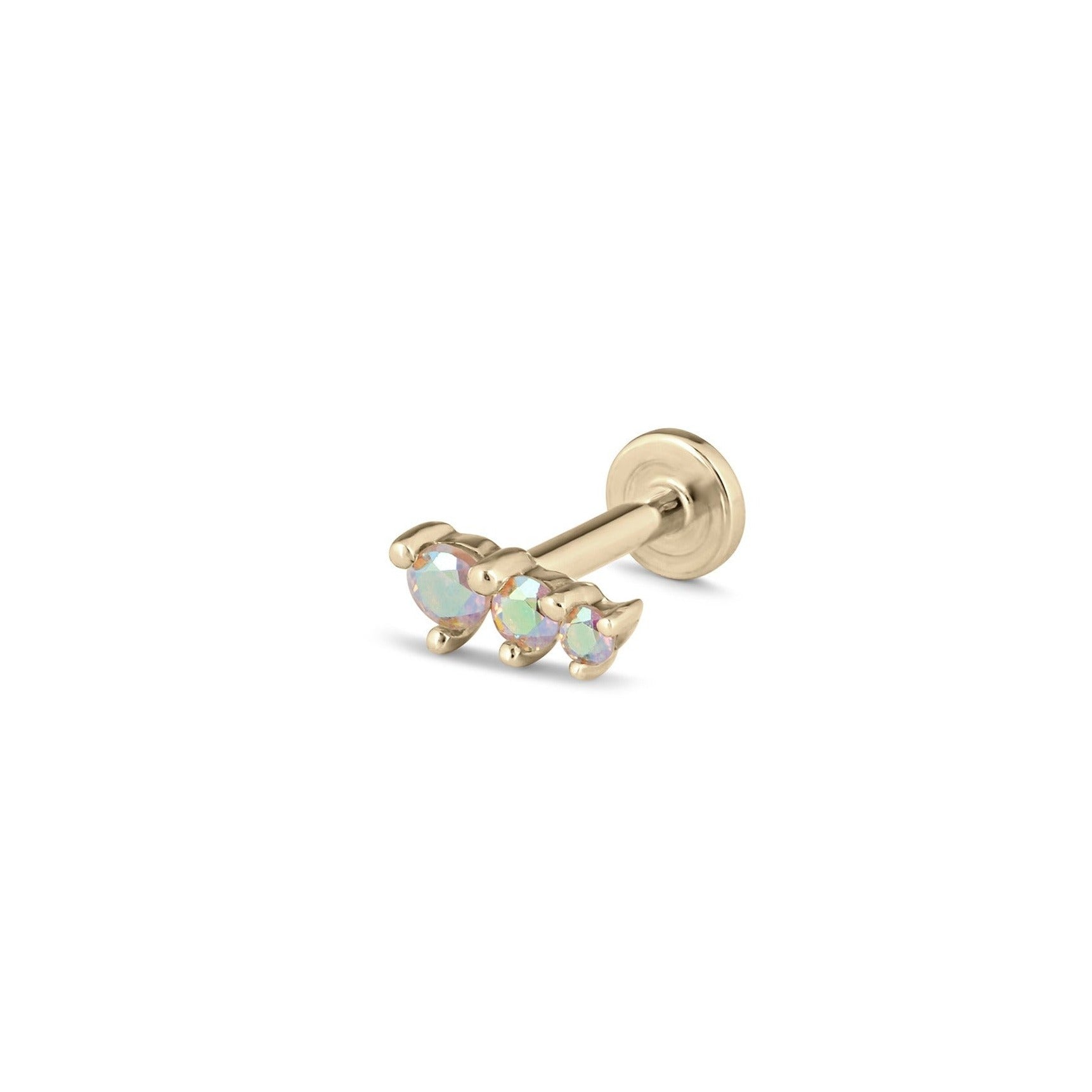 single mercury mystic topaz graduated bar flat back earring in 14k Gold 