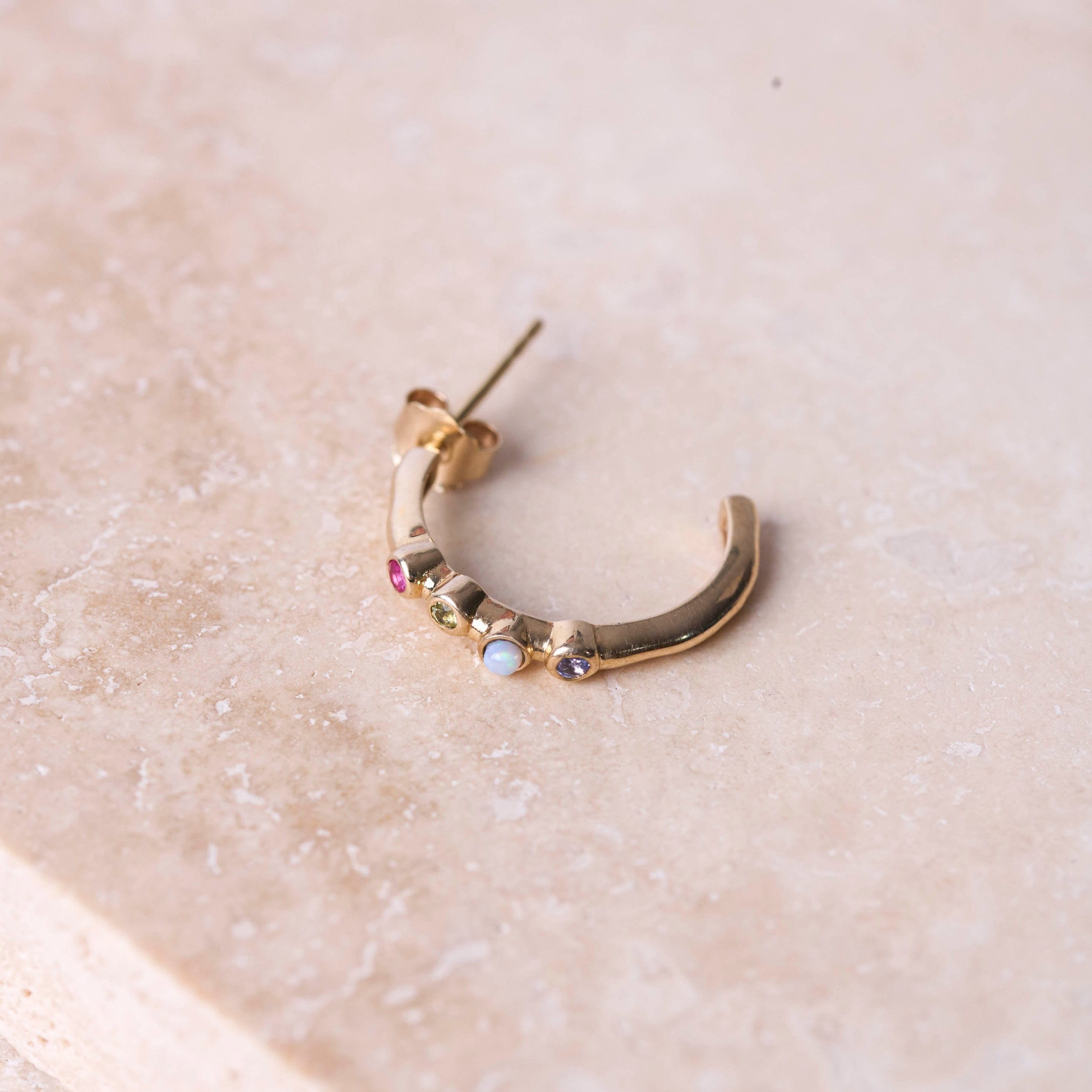 Organic Stone Hoop Earring 9k Gold Sample