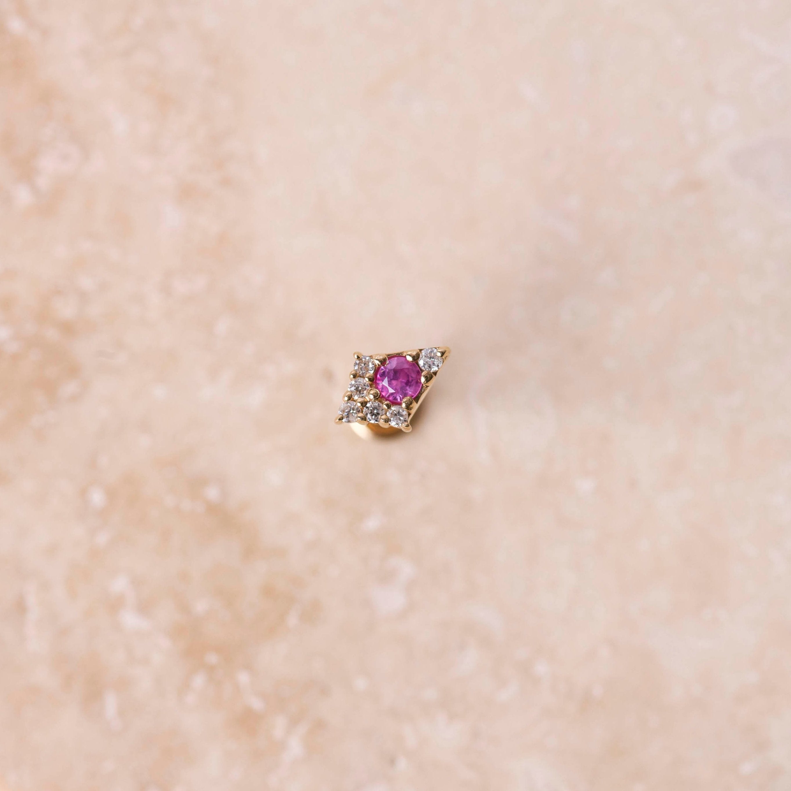 Pink Sapphire & Diamond Flat Back Earring 14k Gold Sample