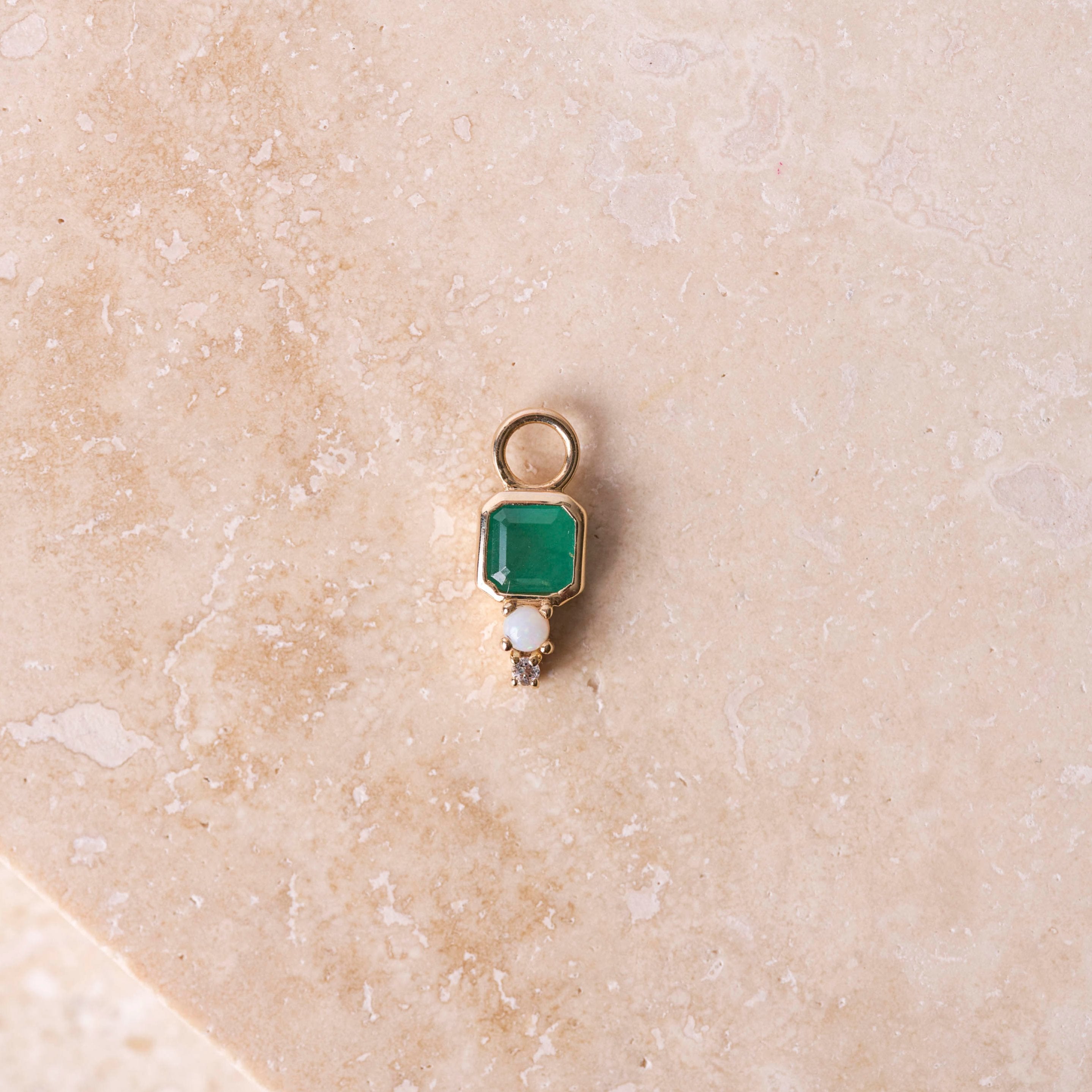 Emerald, Opal & Diamond Earring Charm 9k Gold Sample