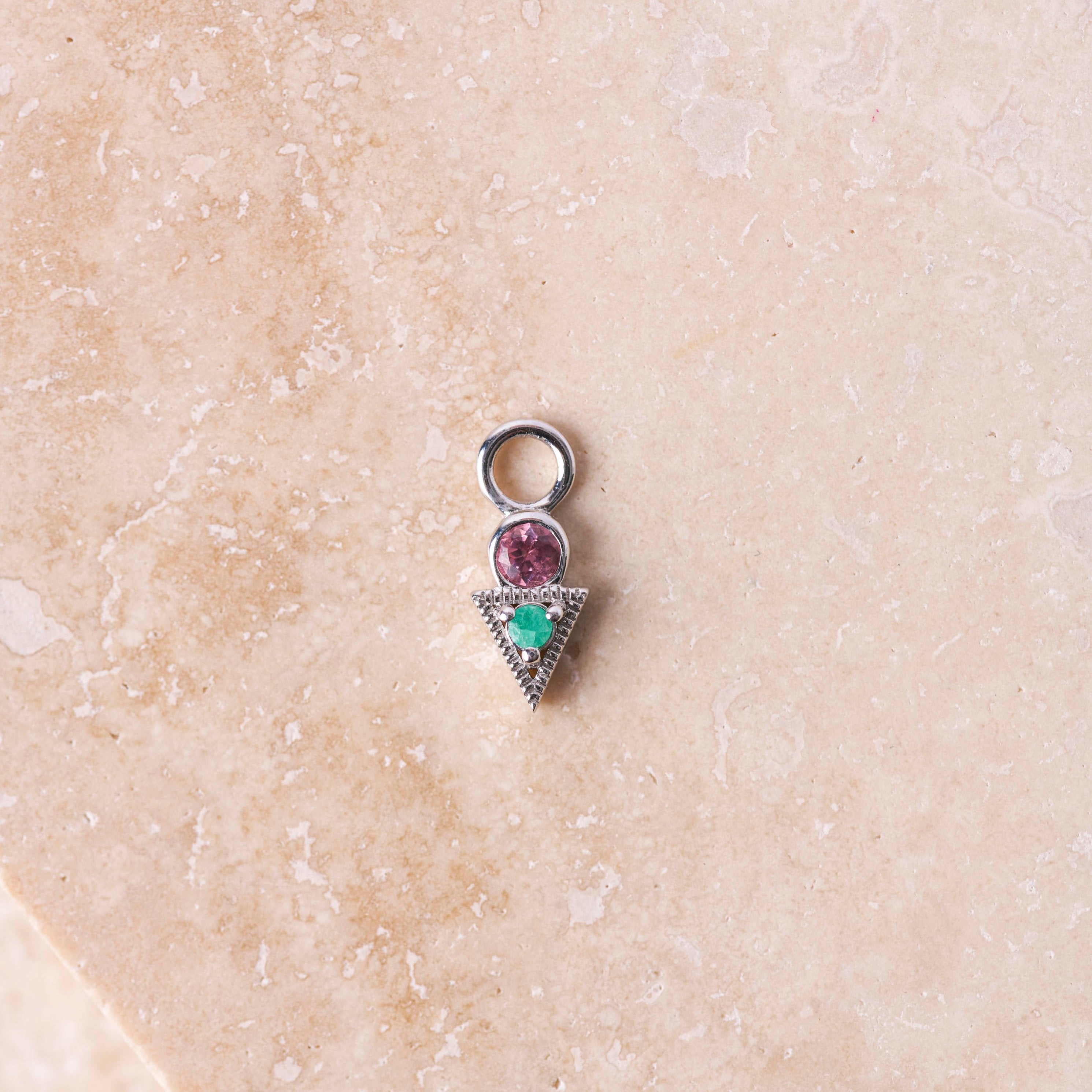 Emerald & Pink Tourmaline Geo Earring Charm Sterling Silver Sample