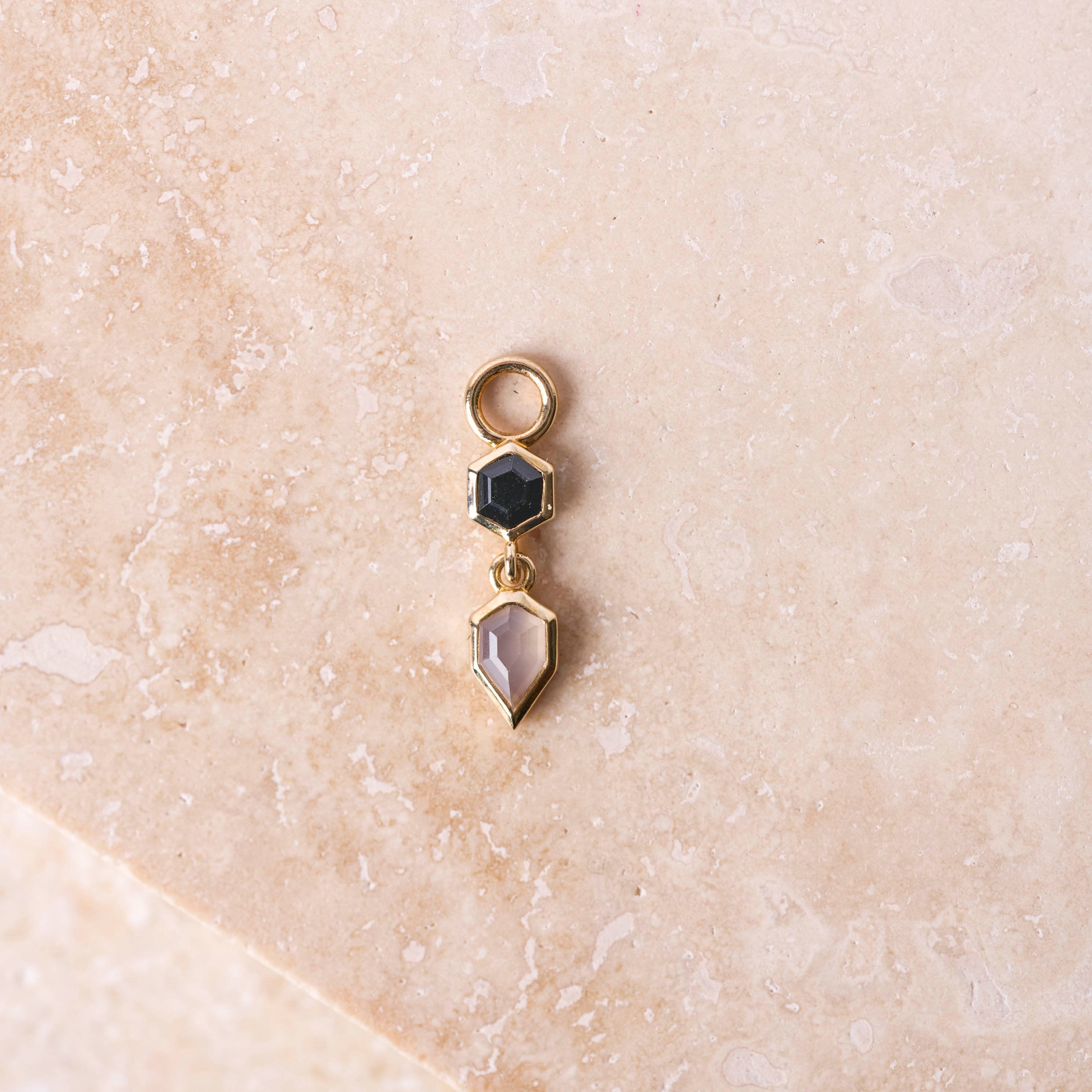 Black Onyx & Moonstone Earring Charm 9k Gold Sample