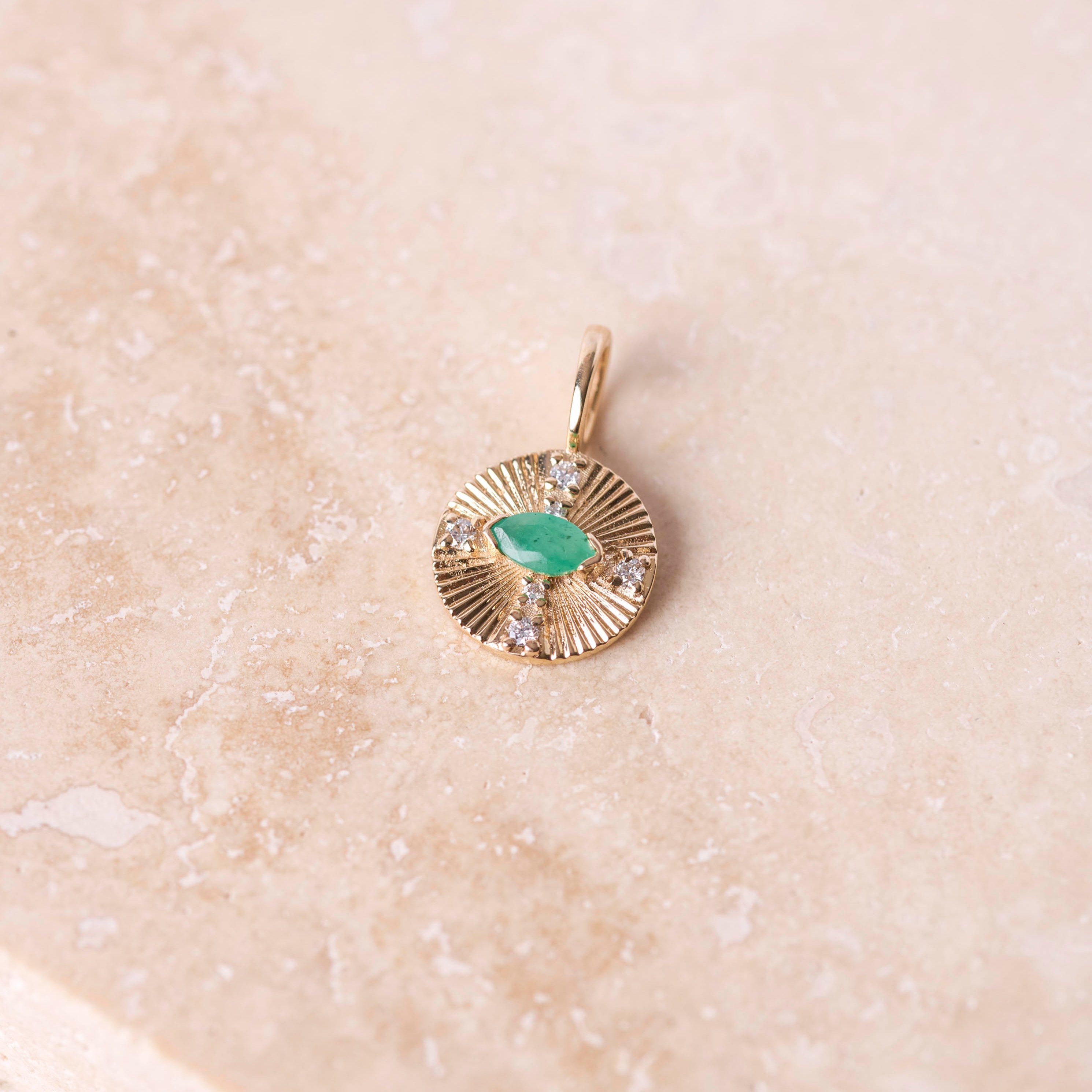 Emerald & Diamond Coin Pendant 9k Gold Sample