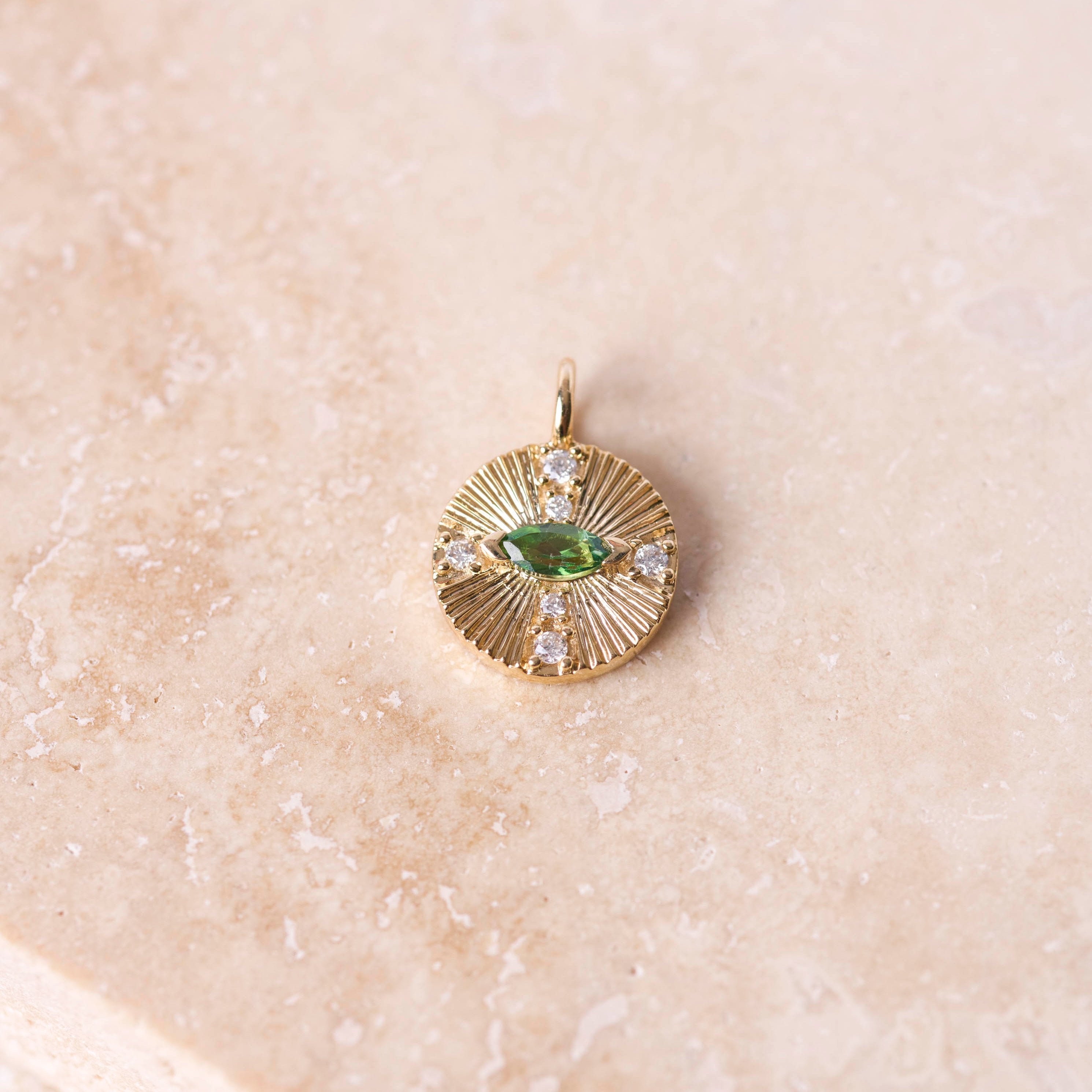 Tourmaline & Diamond Coin Pendant 9k Gold Sample