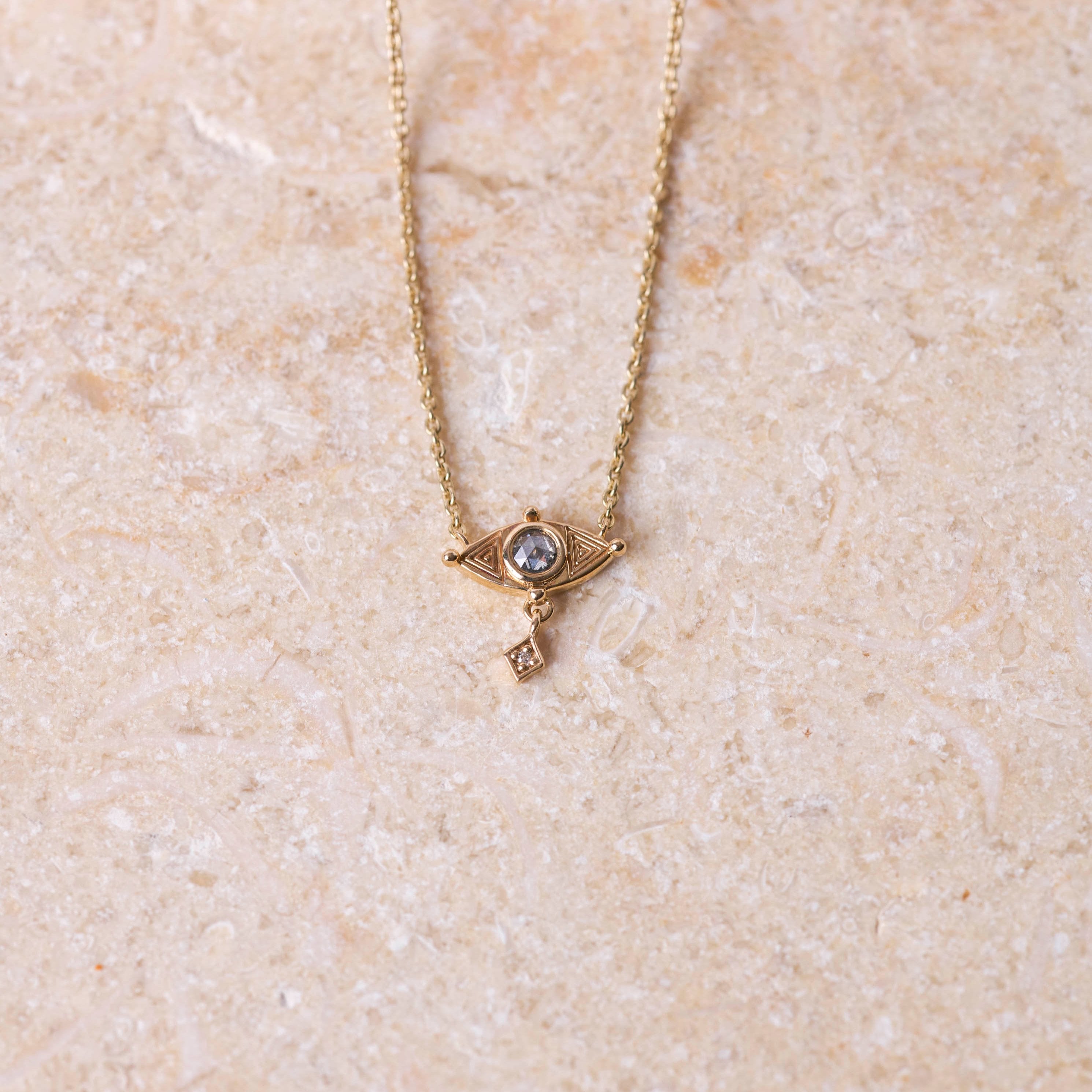 Salt & Pepper Diamond Evil Eye Necklace 9k Gold Sample