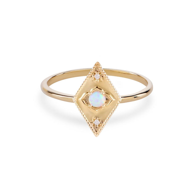 Australian Opal & Diamond Detail Ring 9k Gold