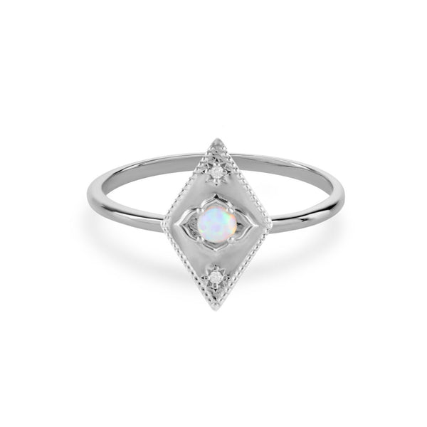 Australian Opal & White Sapphire Detail Ring Sterling Silver