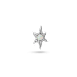 white gold star-shaped earring with a central gemstone on a white background