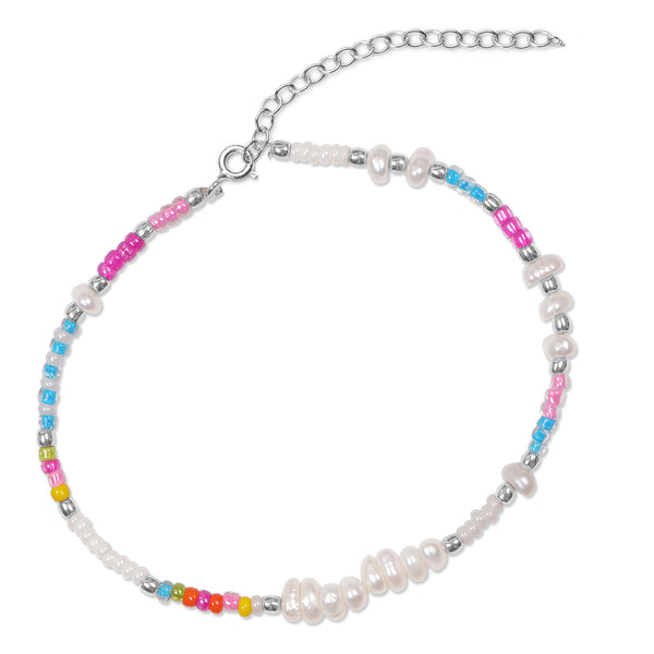 Pearl Beaded Anklet Sterling Silver