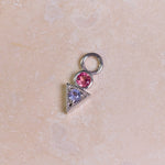 Pink Tourmaline & Tanzanite Geo Earring Charm Sterling Silver on hard surface