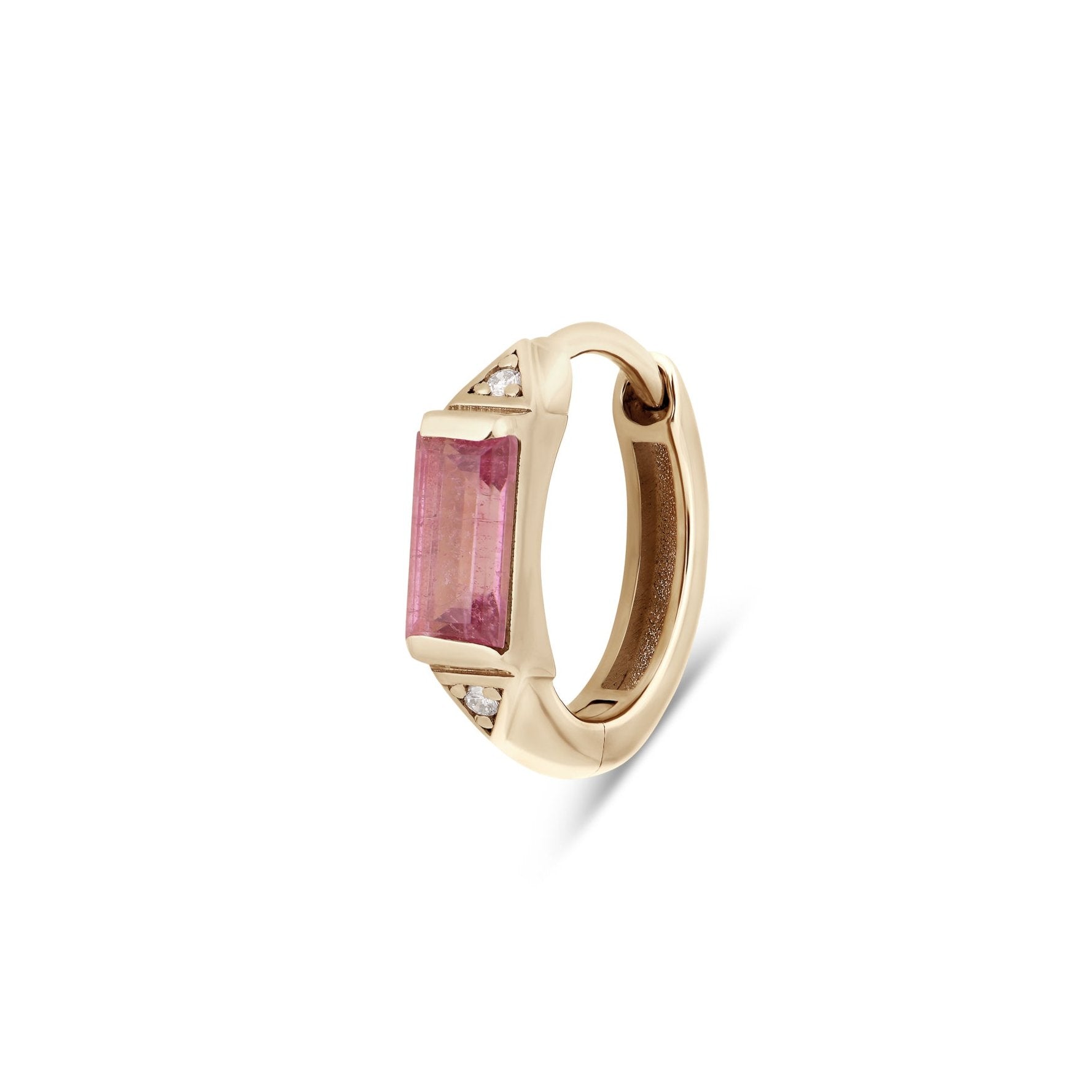 Pink Tourmaline & Diamond Huggie gold