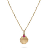 Ruby shell pendant gold white background