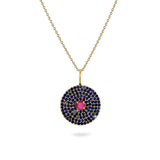 Sapphire & Ruby Pavé Disc Necklace 9k Gold