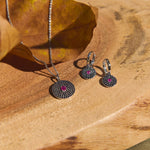Sapphire & Ruby Pavé Disc Earring Charm 9k White Gold - Zohreh V. Jewellery