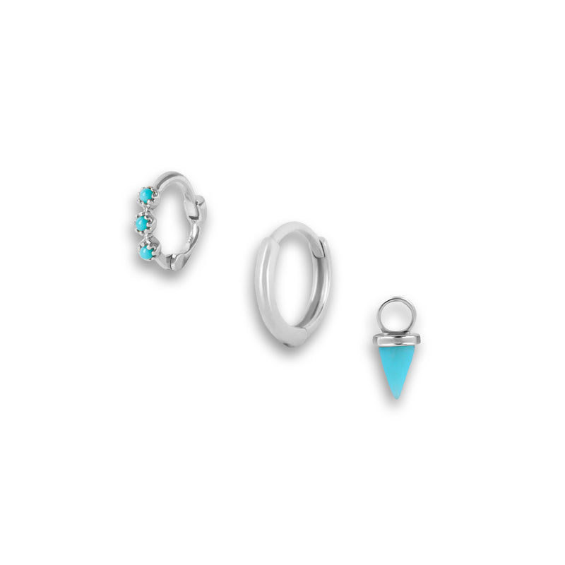 The Turquoise Charm Earring Set Sterling Silver