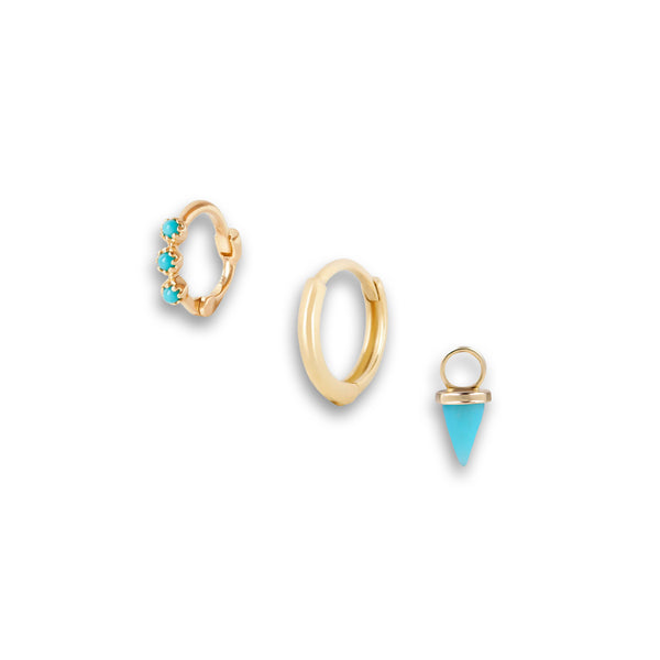 The Turquoise Charm Earring Set Solid Gold