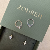 Tanzanite & Diamond Daith Hoop Earring 9k White Gold and Tanzanite & Diamond Daith Hoop Earring 9k Gold on zohreh jewellery box
