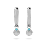 Turquoise shell hoops sterling silver white background
