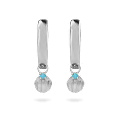 Turquoise shell hoops sterling silver white background