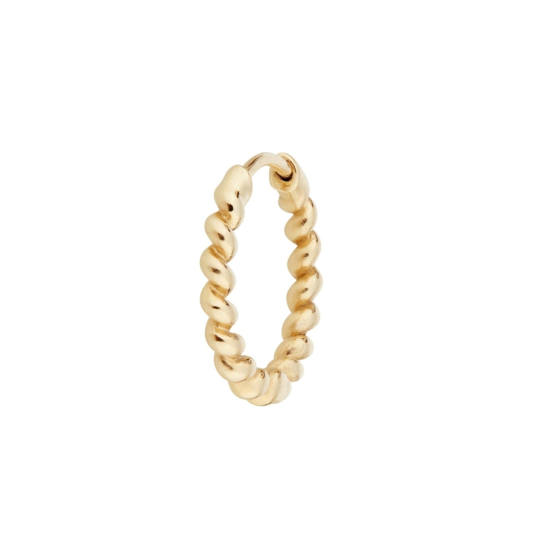 Medium Twisted Huggie Hoop Earring 9k Gold on white background