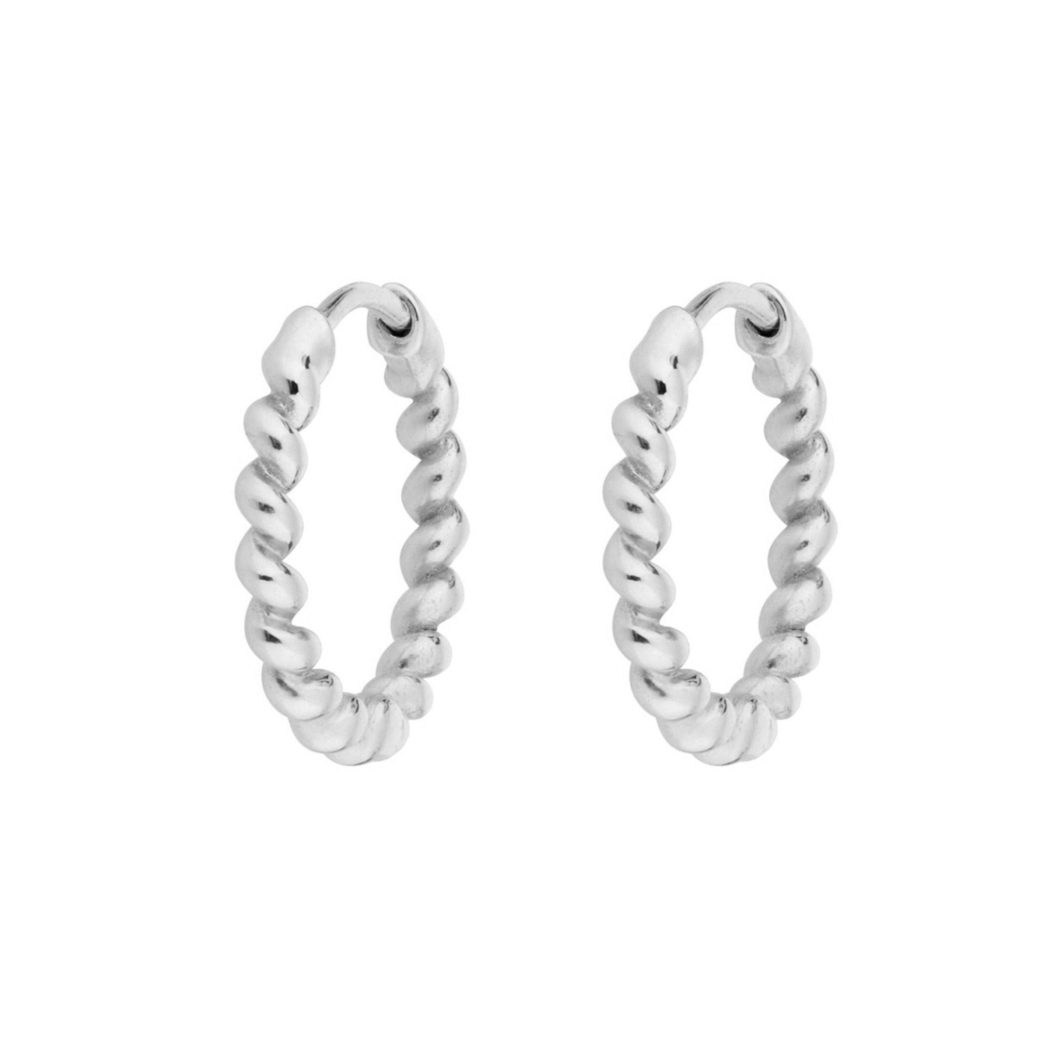 Medium Twisted Huggie Hoop Earring Pair Sterling Silver