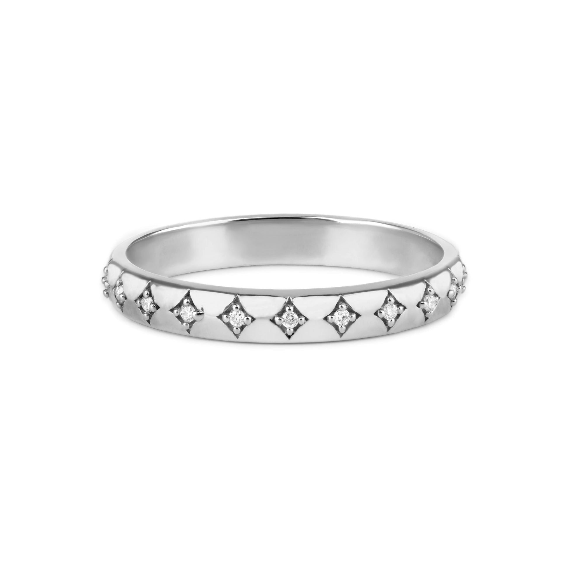 Diamond Star Engraved Ring 9k White Gold