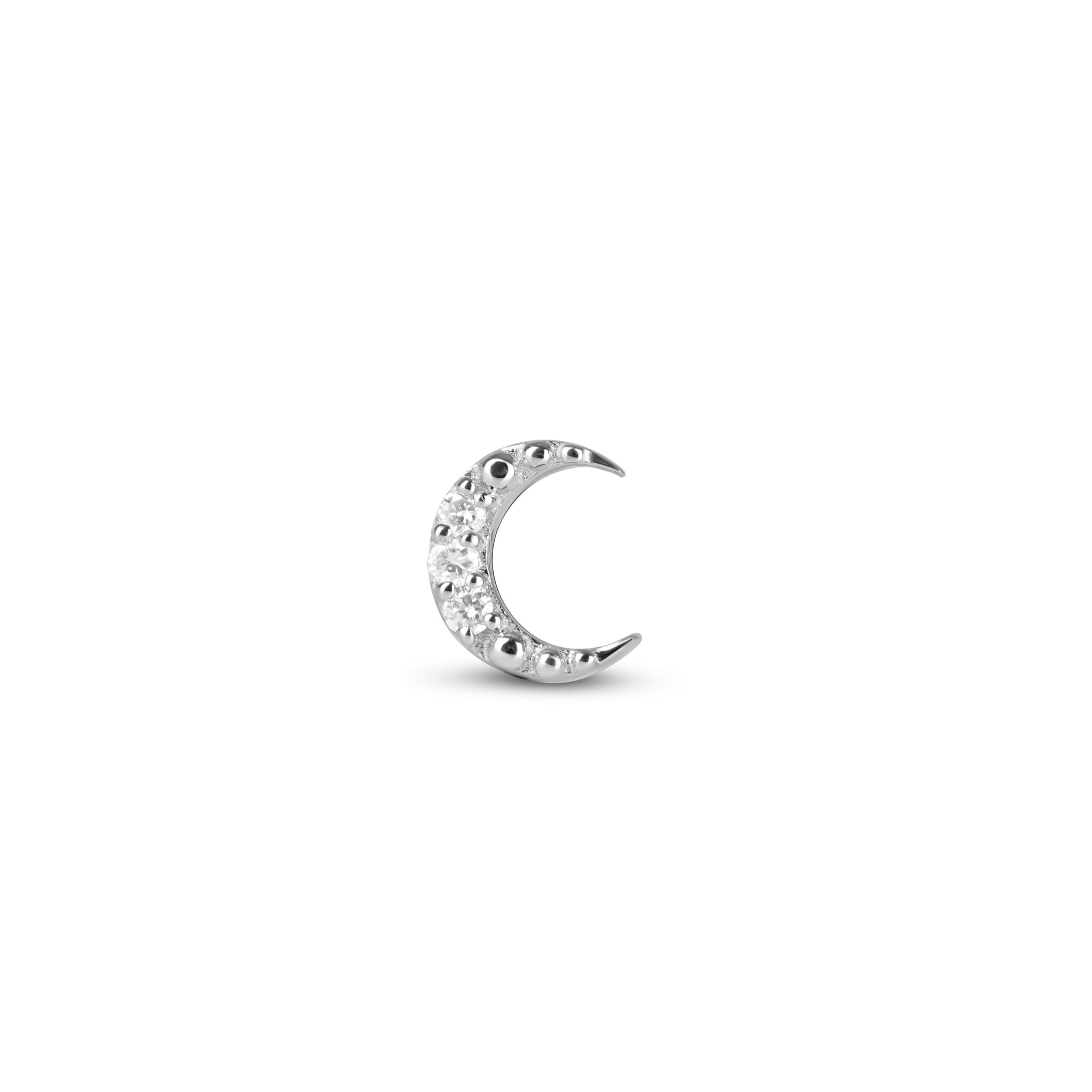 Celestial Diamond Moon Flat Back Earring 14k White Gold