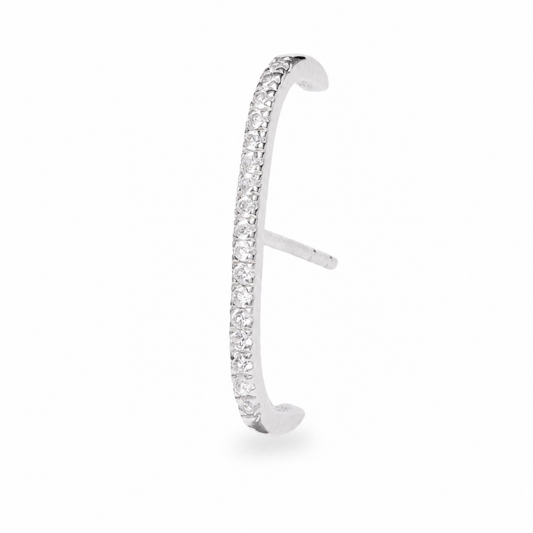 White Sapphire Pave Suspender Earring Sterling Silver on white background
