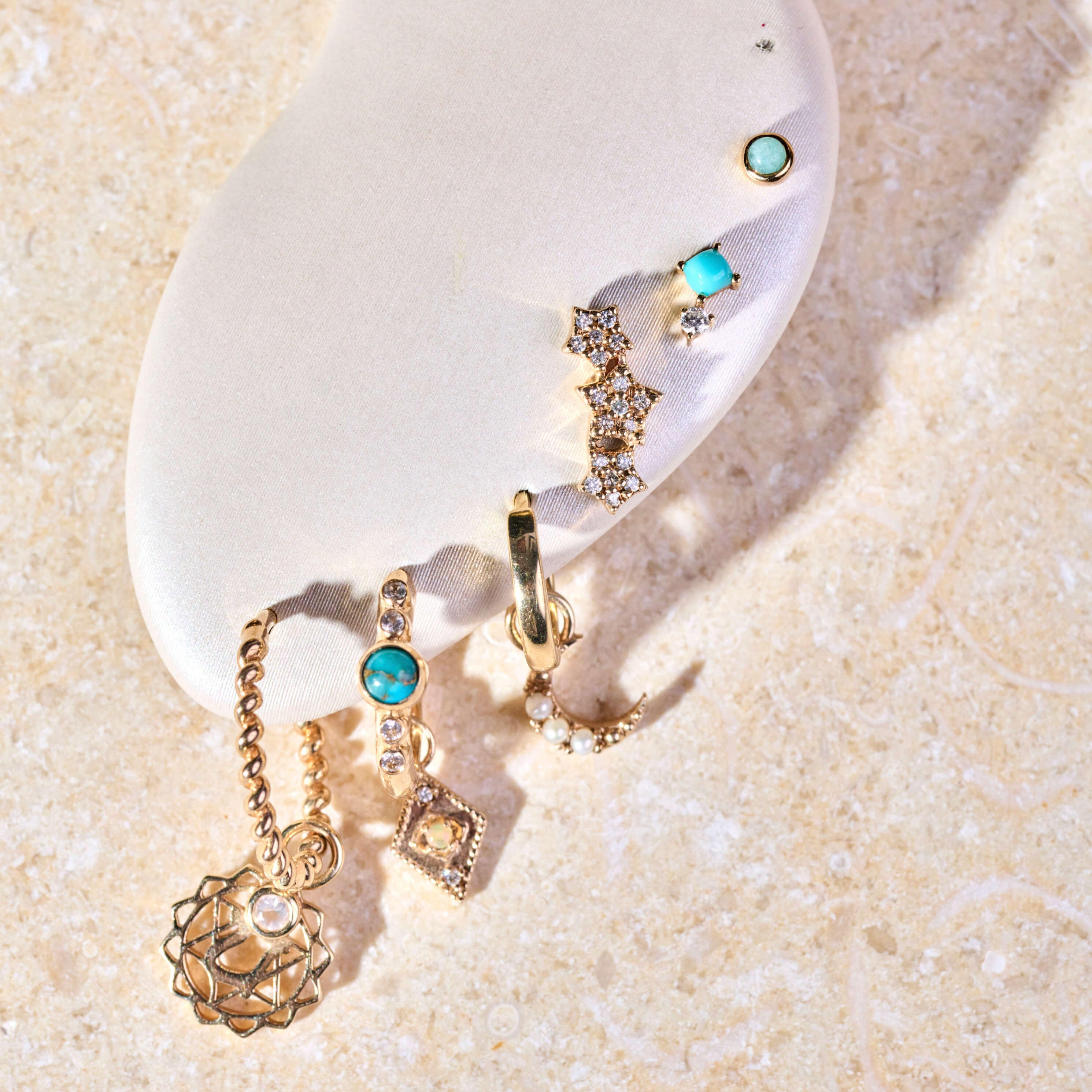 Turquoise & Diamond Flat Back Earring 9k Gold