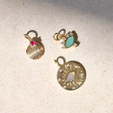 Labradorite & Diamond Eye Coin Pendant 9k Gold