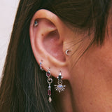 Mini Sapphire, Ruby & Tanzanite Trilogy Huggie Hoop Earring Sterling Silver