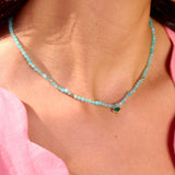 Amazonite & Malachite Eye Beaded Necklace 9k Gold