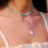 Amazonite & Malachite Eye Beaded Necklace Sterling Silver