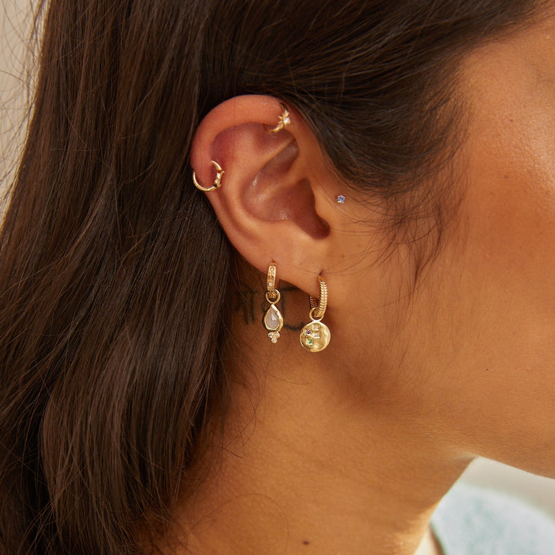 Multi Semi-Precious Organic Coin Hoop Earrings 9k Gold