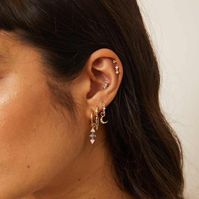 Mini Pearl Moon Hoop Earrings 9k Gold