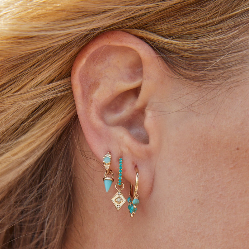 Turquoise Bead Drop Seamless Hoop Earring 9k Gold