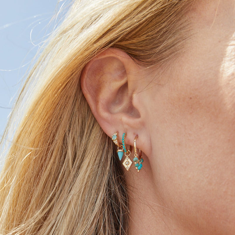 Turquoise Bead Drop Seamless Hoop Earring 9k Gold